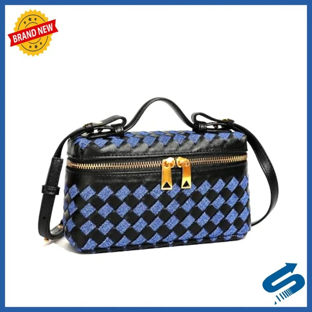 Small Square Box Crossbody Bag Vegan Leather Woven Y2K Retro Trendy - Picture 5 of 7